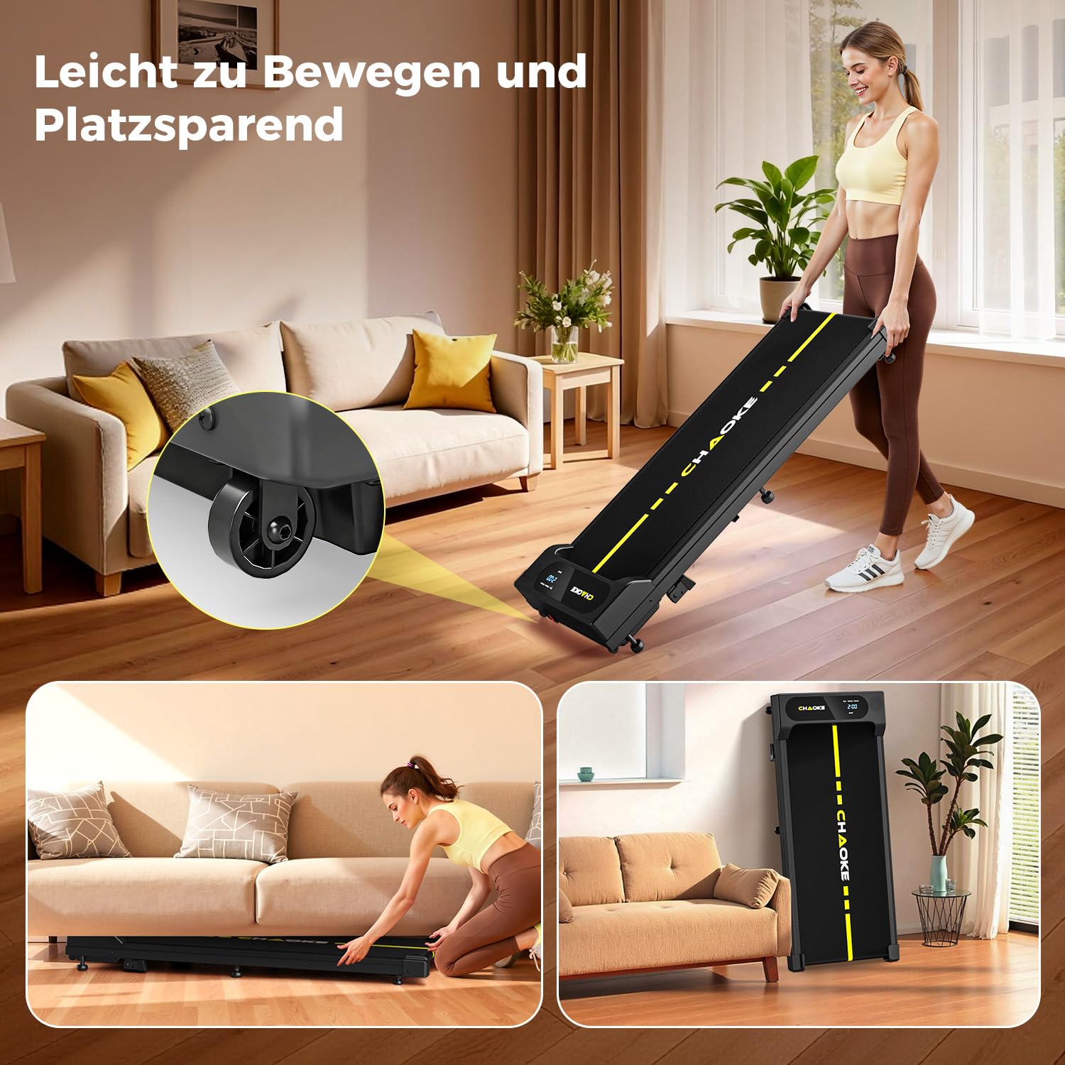 CHAOKE Walking Pad mit Steigung 9%, 1-10 km/h Laufband für Zuhause mit APP, 2.75HP Walking Pad Cardio für Home-Office mit Eingebaute Lautsprecher, LED-Anzeige, Leise Schreibtisch Laufband