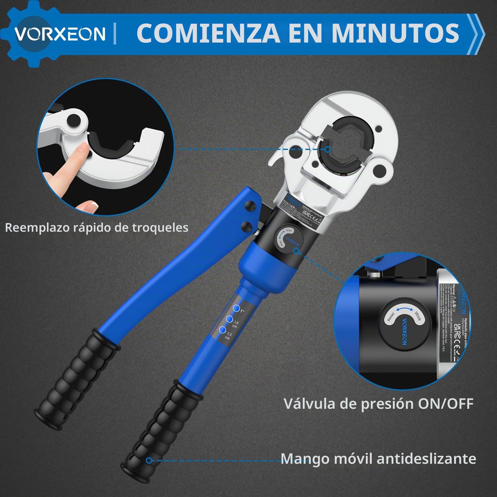 Alicates para Prensar Tuberías multicapa profesional: 4 juegos de formas de prensado con perfiles TH (16, 20, 26, 32) para tubos multicapa de cobre y aluminio para trabajos de fontanería