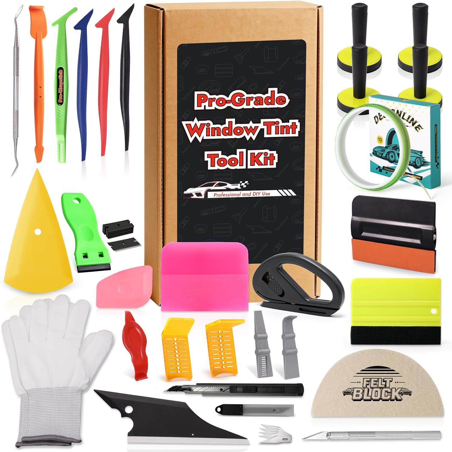 Gomake Vinyl Wrap Tool Car Wrap Kit with 10 Meter Vinyl Wrap Cutting Tape Felt Squeegee Magnetic Holders Gloves PPF Vinyl Tucking Tool for Car Wrapping, Graphics and Decal Installation