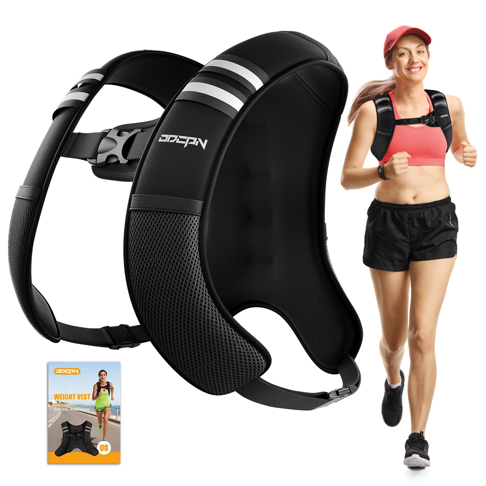 Weighted Vest for Women & Men, 10lb Ultra Thin Soft Iron Weighted Vest with Reflective Strips & Adjustable Buckle Straps, Slim Weight Vest for Walking, Running, Strength Training & Weight Loss Workout