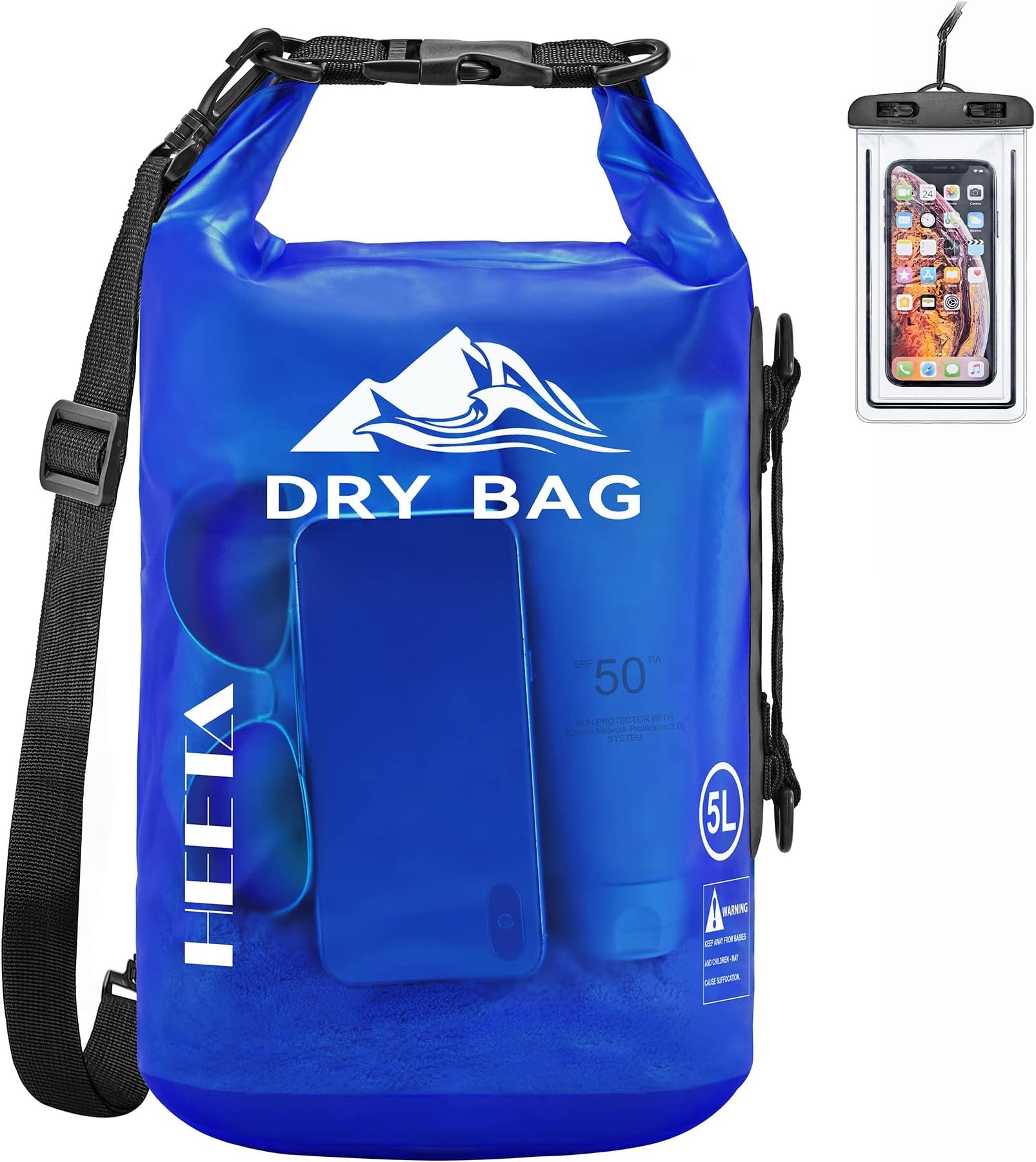Dry Bag Waterproof for Women Men, 5L/10L/20L/30L/40L Roll Top Lightweight Dry Storage Bag Backpack with Phone Case for Travel Swimming Boating Kayaking Paddle Board Camping Beach Accessories