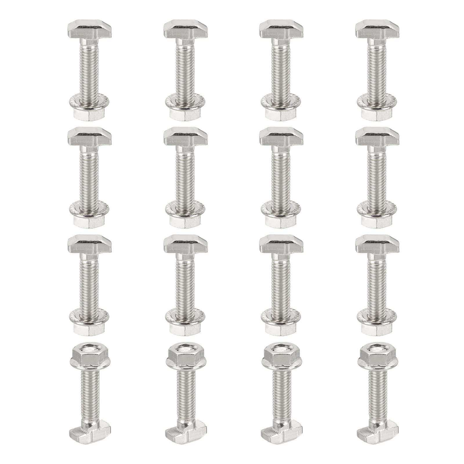 PATIKIL M8x35mm T-Slot Bolts, 16 Sets Drop-in Bolt Hammer Head with Hexagon Flange Nuts T-Bolt Stud Sliding Screw for 40 Series Aluminum Extrusion Profile, Silver