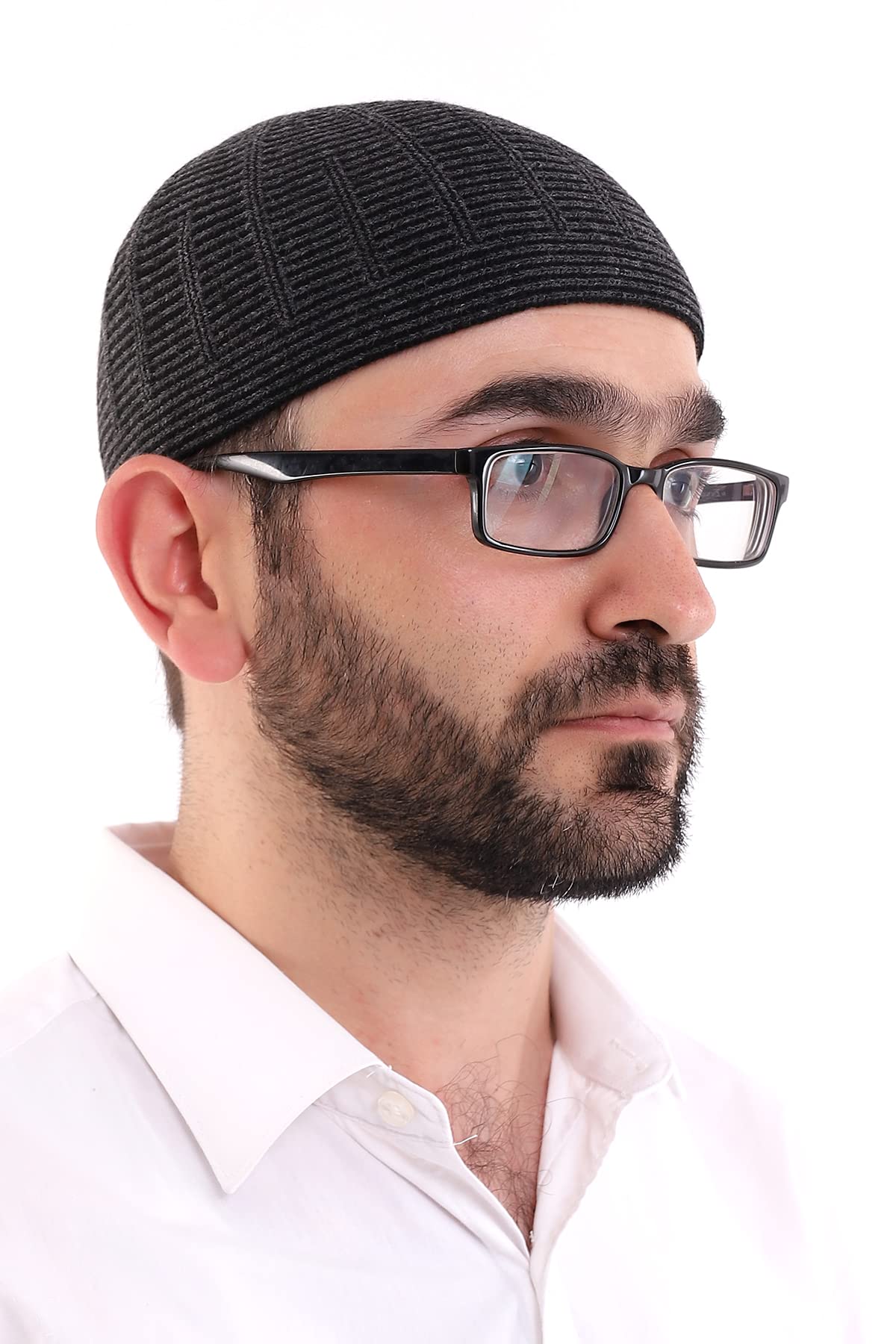ihvan online Turkish Muslim Winter Wool Knitting Kufi Hats for Men, Taqiya, Takke, Islamic Gifts, Standart Size, Black/Style 11