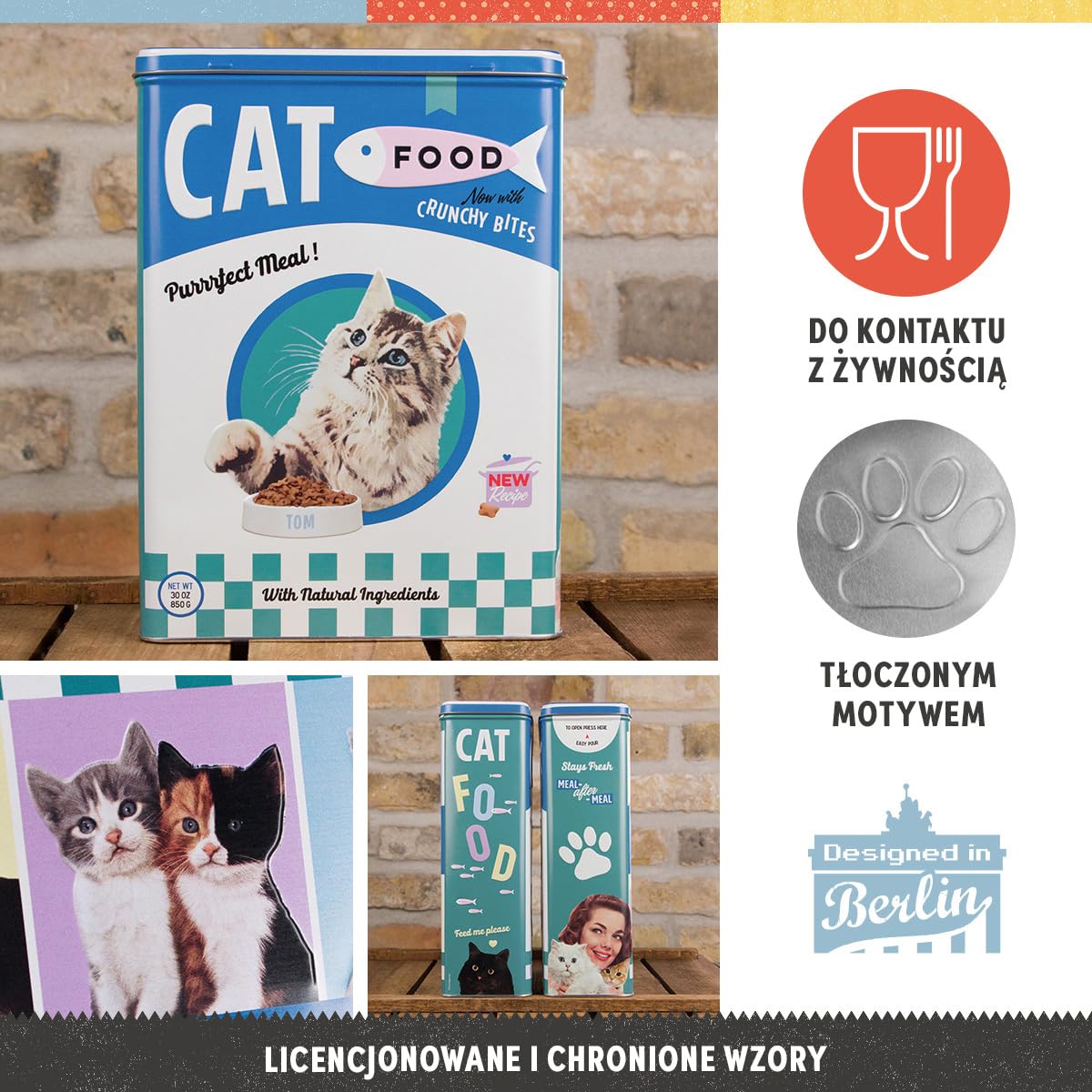 Nostalgic-Art Retro puszka XL, 4 l, Cat Food – Pomysł na prezent dla właścicieli kotów, duży pojemnik na suchą karmę, Styl vintage
