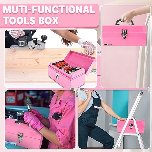 Miniatura 6 de P.I.T. Caja de herramientas de 12 pulgadas, pequeña caja de herramientas portátil de acero con cierre de pestillo de metal para el hogar, almacén,