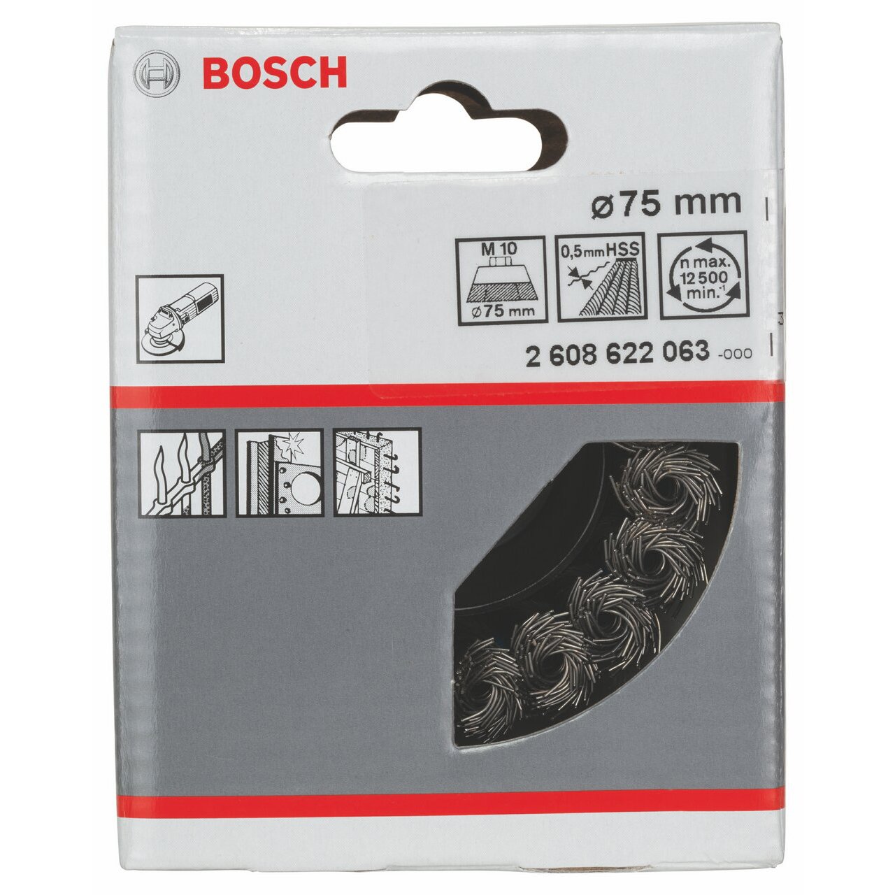 Bosch 2608622063 Cup Brush Knotted Wire 75mm, 0 V, Black/Blue 