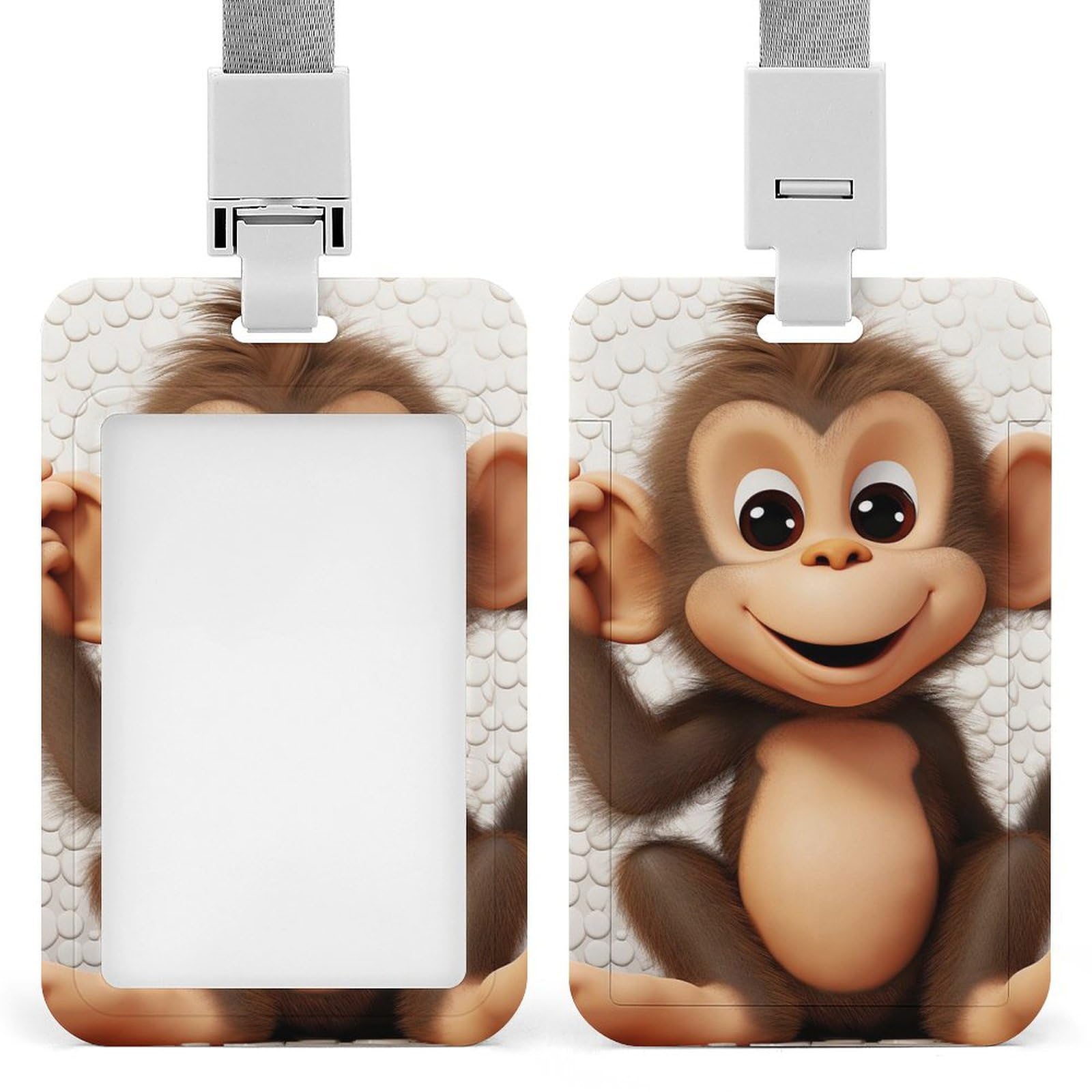 ID Card Holders for Lanyard,Cute Monkey Printed Badge Holder with Clear Window,Plastic Vertical Bus Pass Holders for Work Teacher Nurse Employees Proximity Key Cards Women Men — image 1