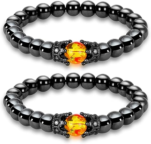 2 pulseras de obsidiana negra antihinchazón, ajustable, de drenaje linfático, pulsera de terapia magnética para mujeres y hombres, cuentas de yoga