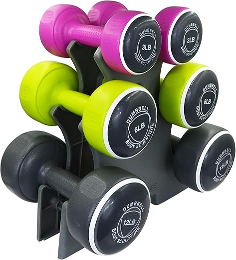 Body Sculpture BW108T Smart Dumbbell Tower | Grey/Pink/Green, 1.5KG, 3KG & 5KG...