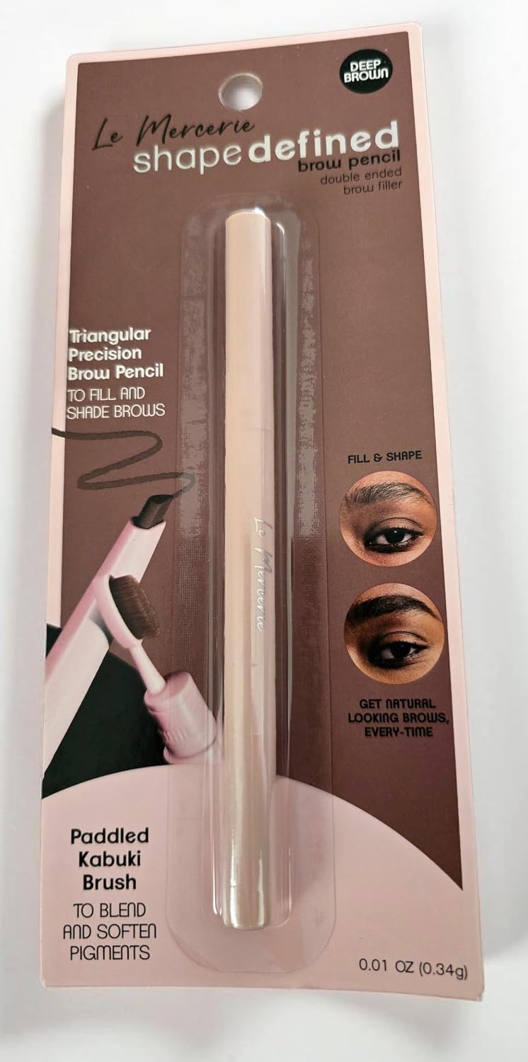 shapedefined Brow Pencil, Deep Brown, Double Ended with Paddled Kabuki Brush, Triangular Precision Tip, 0.01 oz