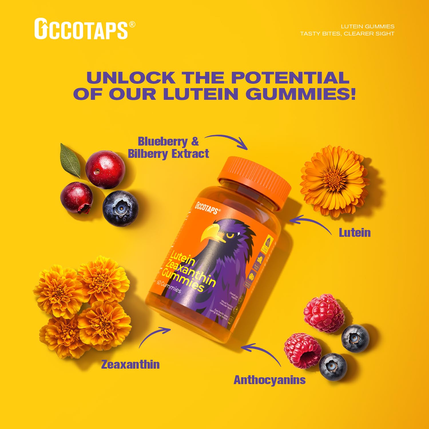 Lutein & Zeaxanthin Gummies - 20mg Lutein + Bilberry, No Sugar, Blue Light Support - Ideal for Dry Eyes & Daily Eye Wellness,120count