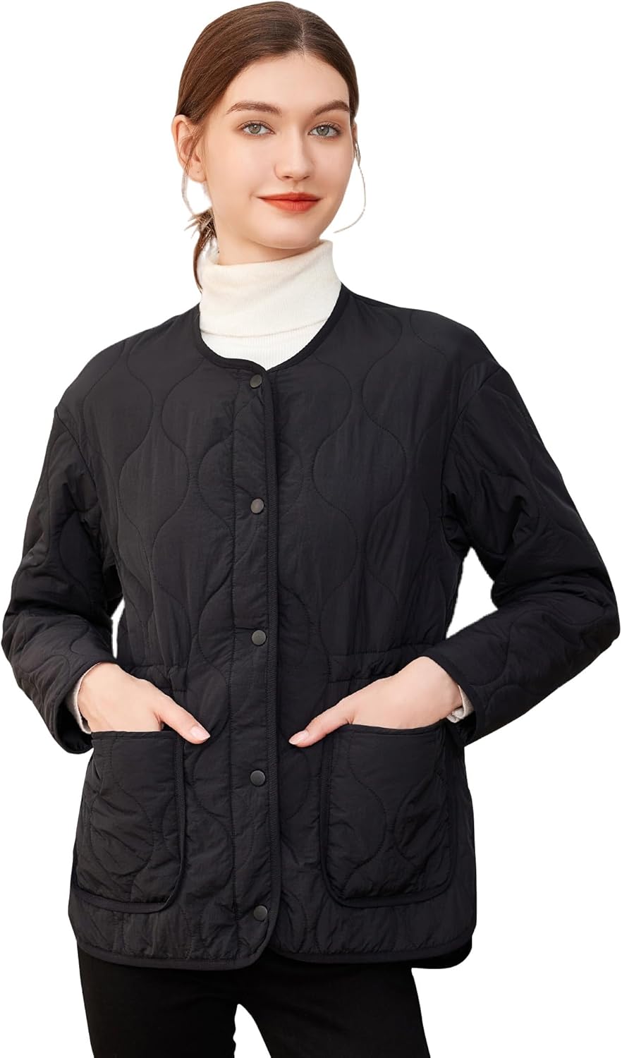 ROYAL MATRIX Women's Quilted Jacket Lightweight and Padded Trendy Coat Button Down Jacket with Pockets - Image 2