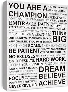 Inspirational You are a Champion Think Big Dream Quote Canvas Wall Art Motivational Quote Modern Paintings Artwork Ready to Hang Home Office Decor 15x12 Inches