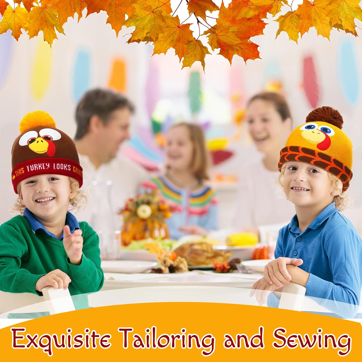 Glitopper 8 Pcs Thanksgiving Turkey Trot Costume Set Beanie Hat Turkey Socks Beanie Hat Funny Knitted Cap Men Women