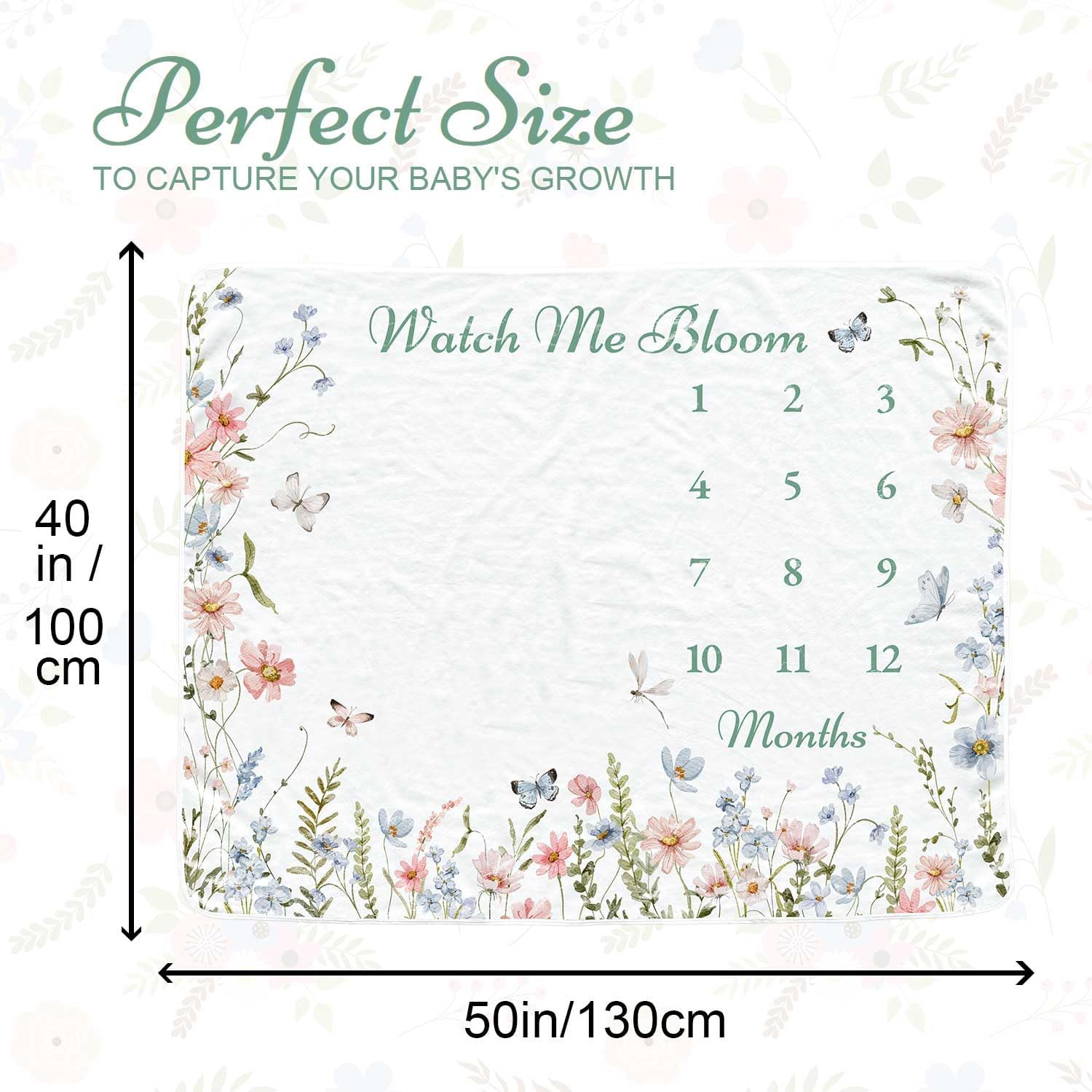 Wildflower Baby Monthly Blanket for Boys, Boho Newborn Age Blanket, Soft Flannel Photography Background Prop, Floral