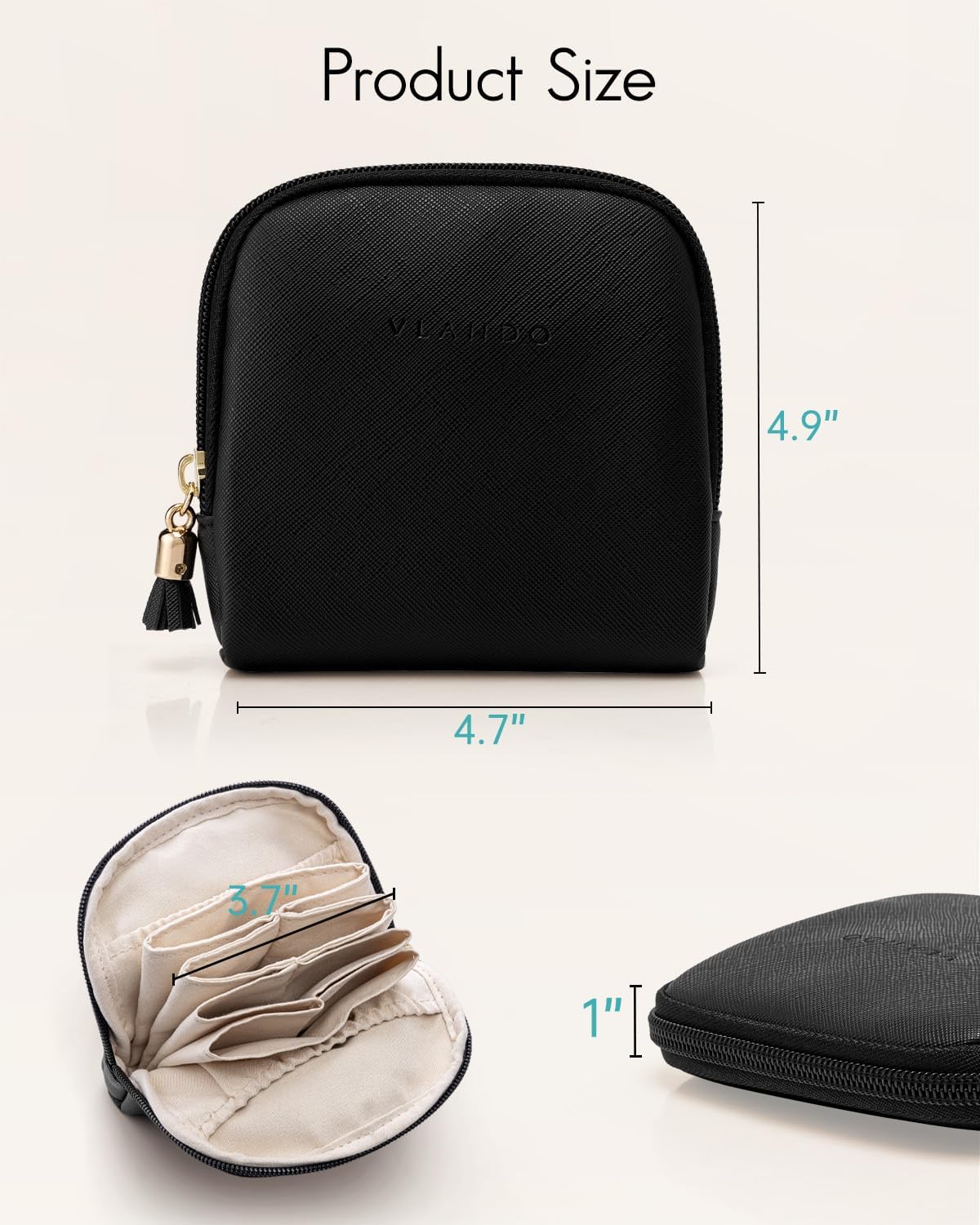 Vlando Mini Jewelry Travel Case,Jewelry Pouch Bags with Zipper, Velvet Jewelry Organizer Storage Bag for Bracelet Rings Earring Travel Essentials Gifts for Women Girl - Black - Image 3