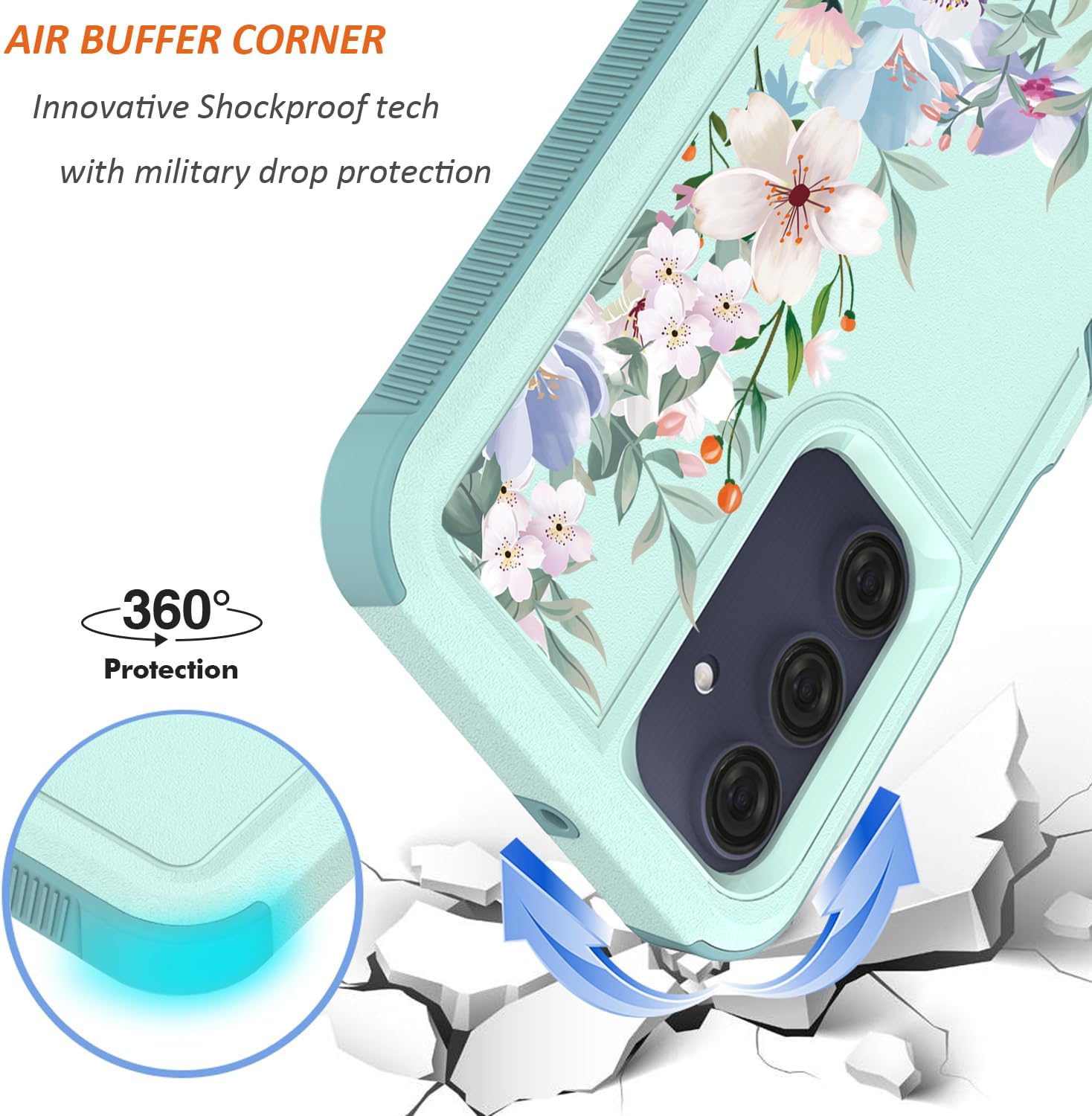 for Samsung Galaxy A16 5G/4G Case: Cute Flowers Floral Design for Girls Women Slim Soft TPU Bumper Shockproof Silicone Cell Phone Cover (Mint Green/Magnolia) - Image 4