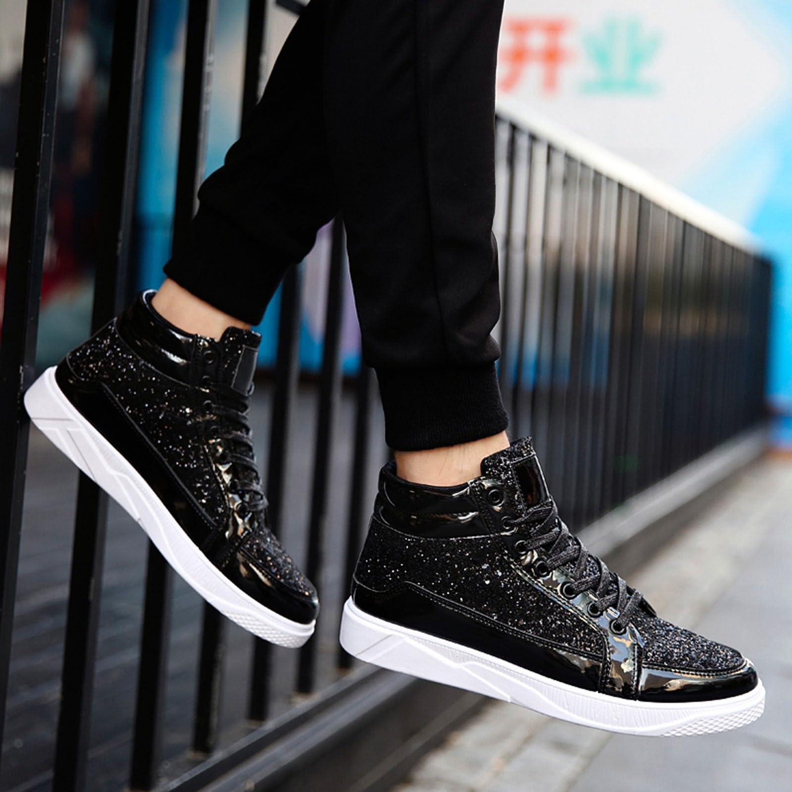 Chaussures de Loisirs Confortables en Cuir Clair avec Paillettes pour Homme