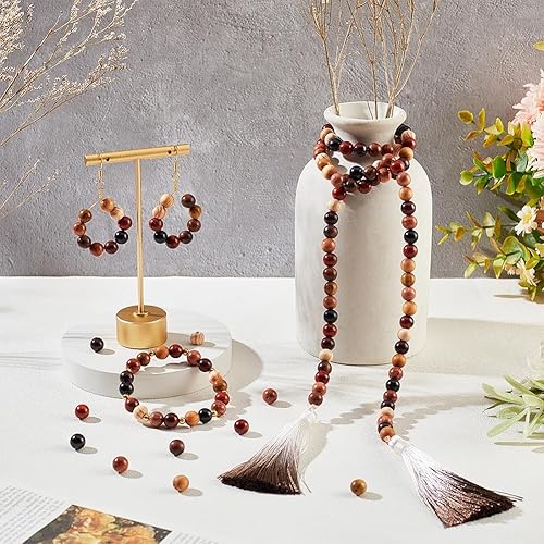 Miniatura 4 de PH PandaHall 200 cuentas de madera natural de 10 colores de 0.315 pulgadas redondas sueltas a granel, cuentas de madera natural surtidas para hacer