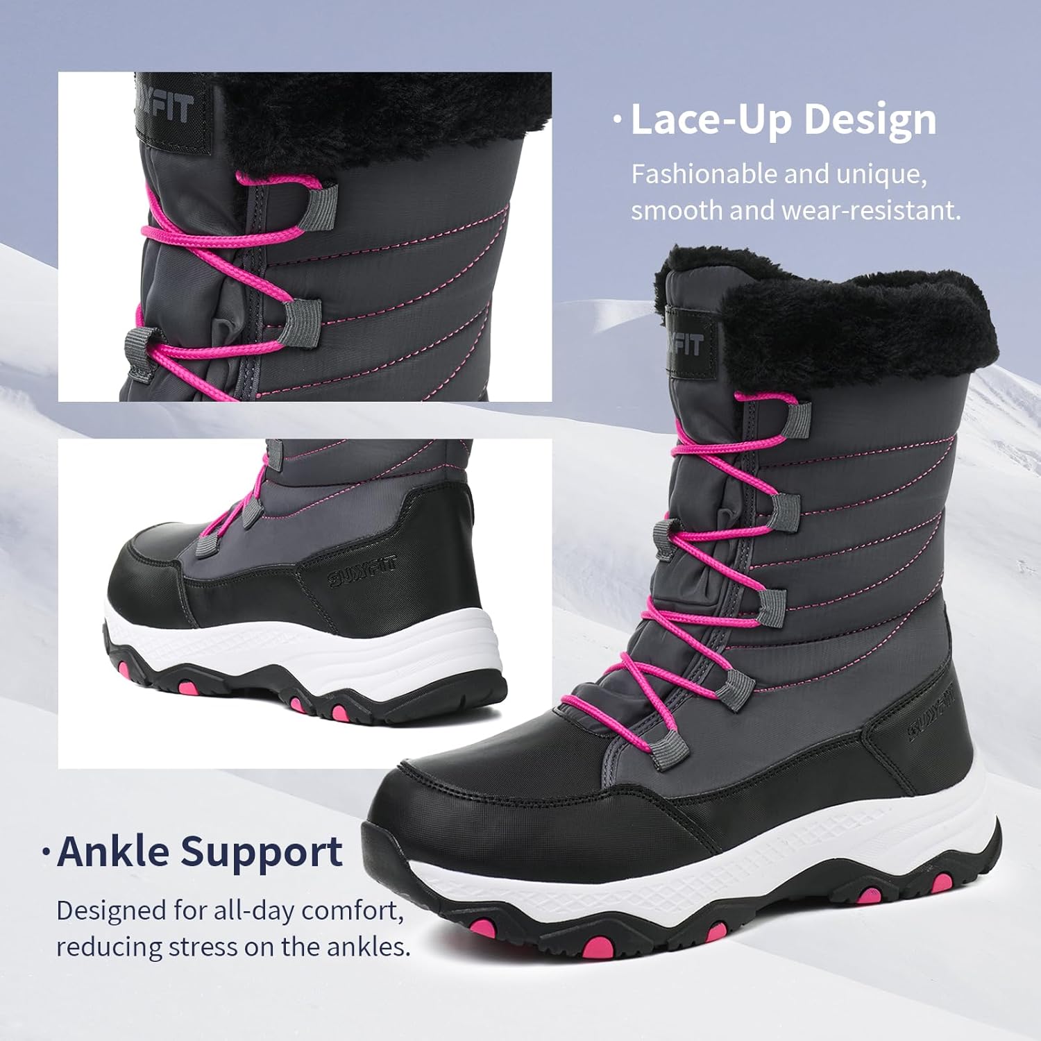 Snow Boots for Women Waterproof Mid-Calf Booties Winter Hiking Boot Durable Warm Fur Lined Boot Non-Slip Warm Climbing Shoes Walking, Cold Weather - Image 6