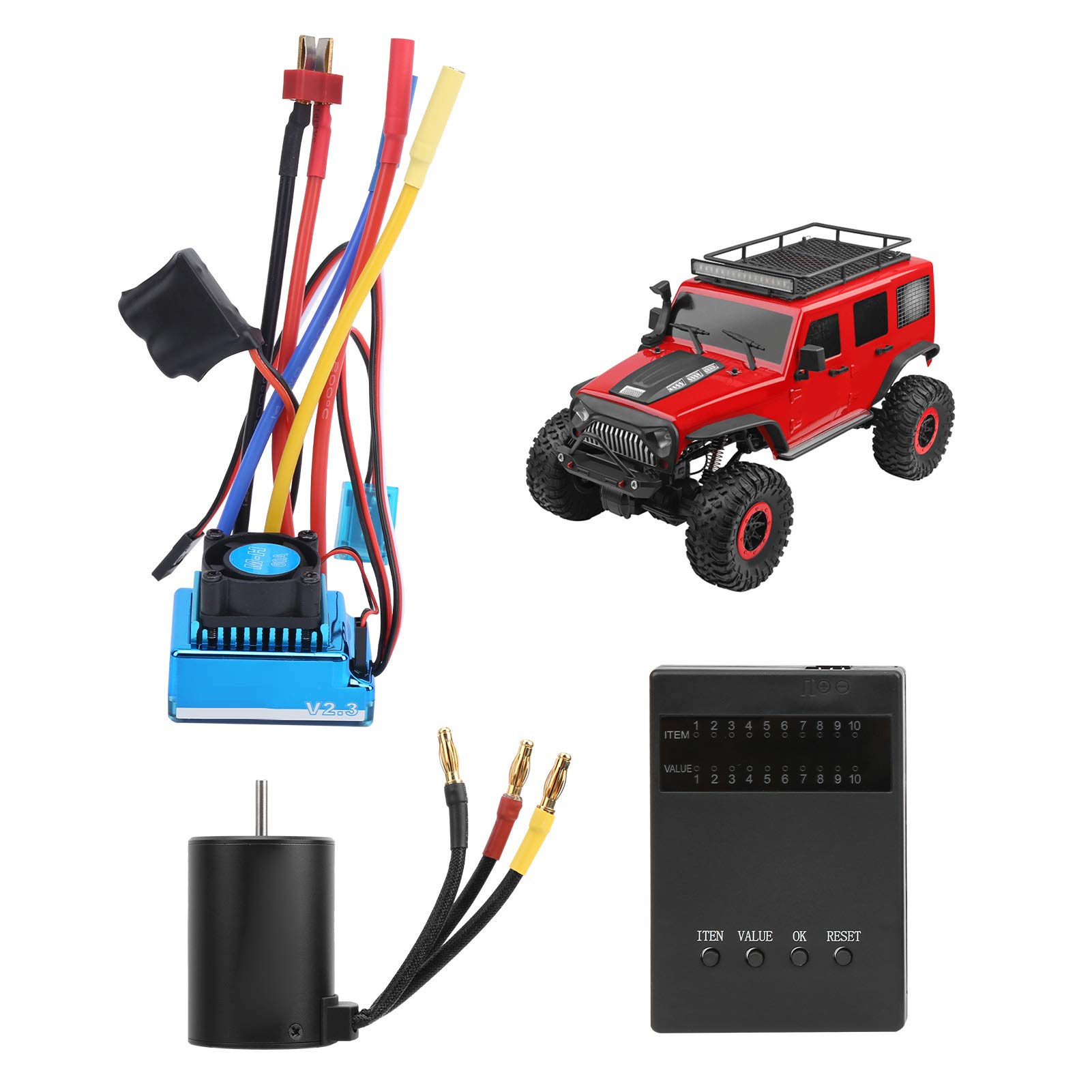 3650 2300KV Brushless Motor mit 60A Wasserdichtem ESC und Programmierkarte für 1:10 RC Auto, TRX4 SCX10 Kompatibel, 900W Hochleistungsantrieb mit 4 - poligem Kupferwicklungsmotor
