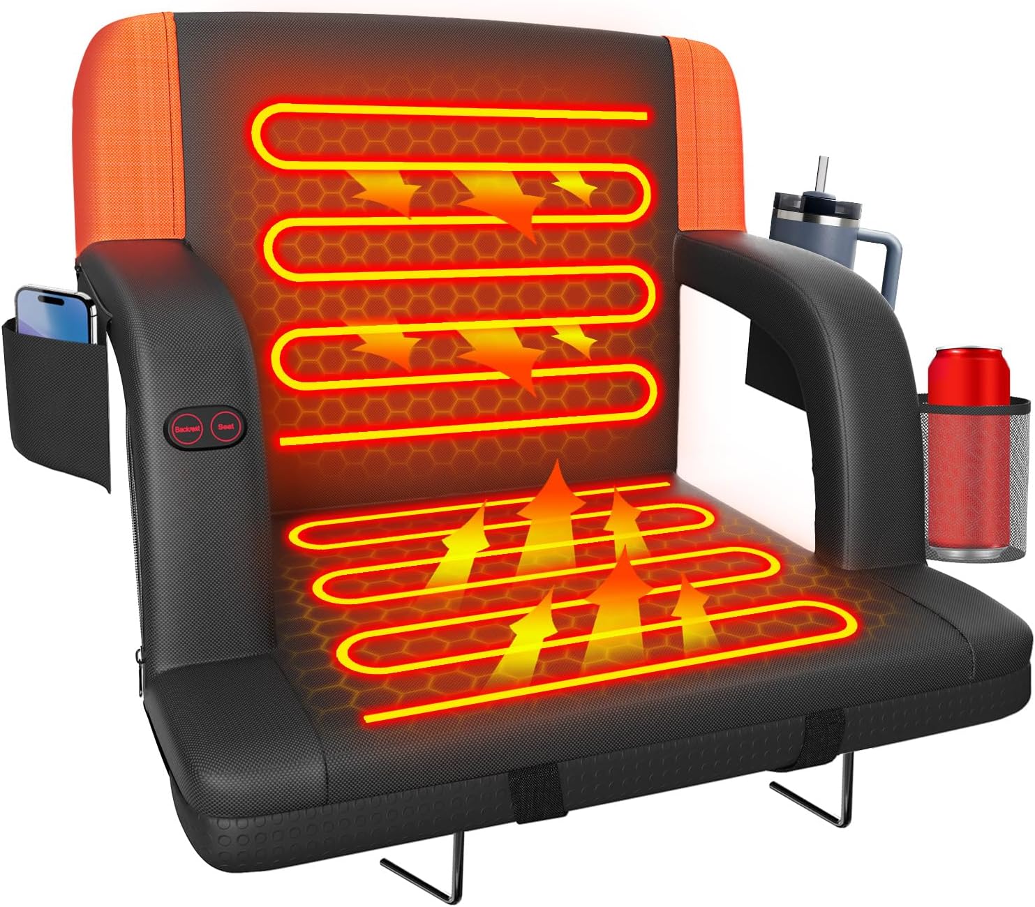 Suteck Dual-Sided Heated Stadium Seats for Bleachers with Back Support, Portable Heated Bleacher Seat with Backrest, 3 Heat Levels, 5 Pockets – Ideal for Outdoor Stadiums and Events