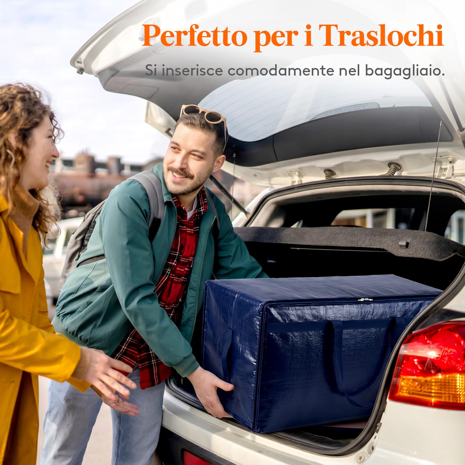 Lifewit Set di 4 Grandi Scatole per Armadio 90 L, Borse Trasloco con Manici, Contenitore Pieghevole per Piumoni, Coperte, Vestiti, Blu