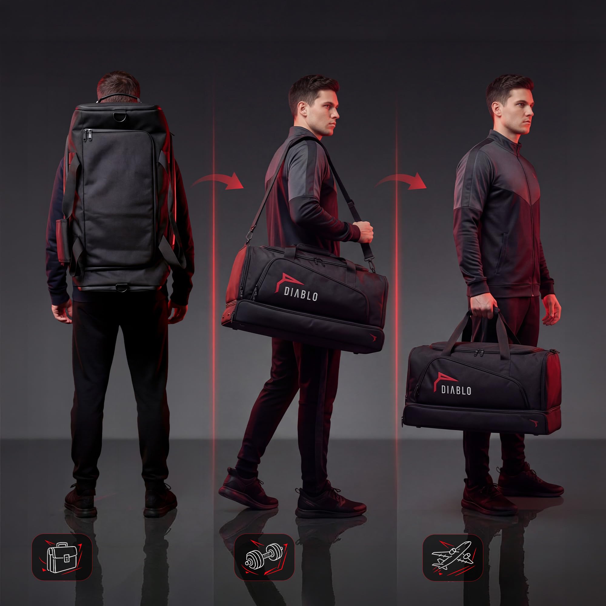 Diablo torba sportowa duża 68 l torba na siłownię torba treningowa z przegrodą na buty torba sportowa podróżna plecak fitness z kieszeniami organizer wodoodporna