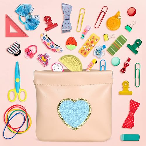 Miniatura 5 de Monedero de 2 monederos pequeños de piel sintética, bolsa de cosméticos con bolsillo, organizador de maquillaje de corazón, lindo, portátil,