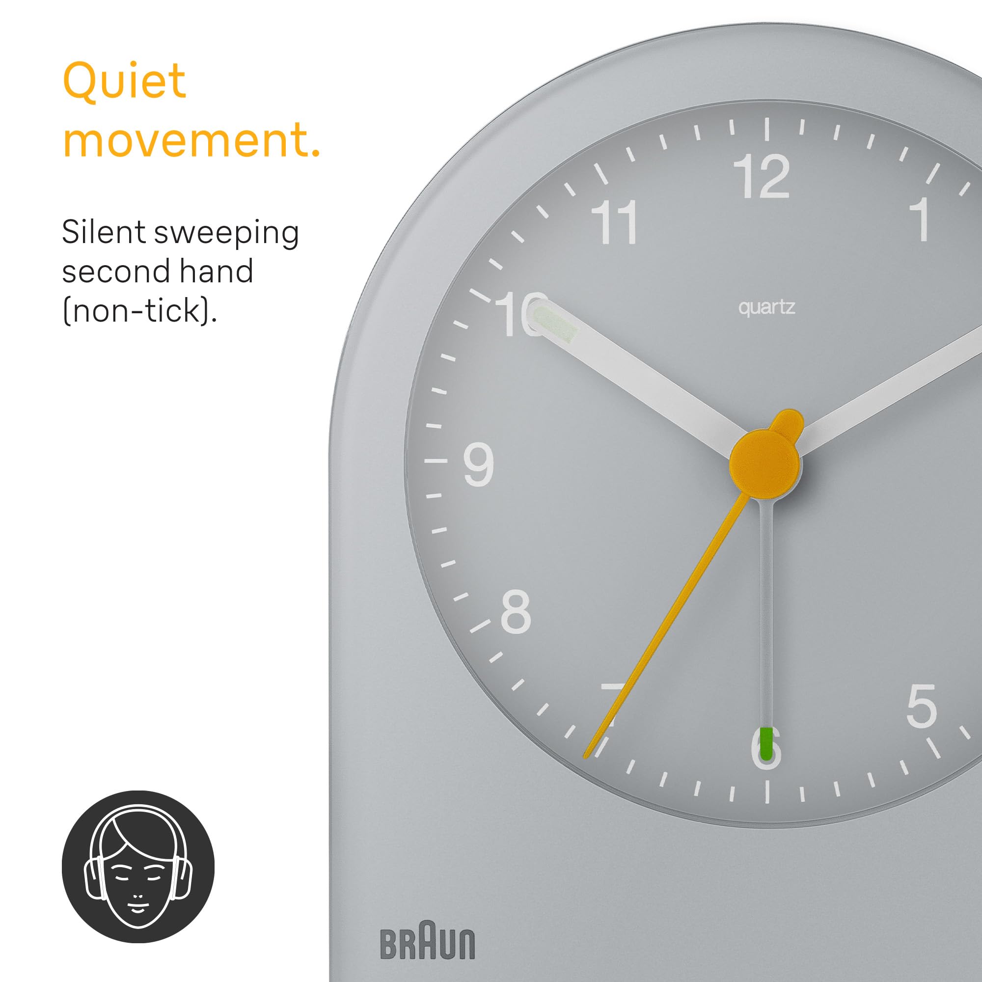 Braun Sveglia analogica Classic con snooze e retroilluminazione continua, movimento al quarzo silenzioso, allarme sonoro in crescendo, grigio, modello BC22G.