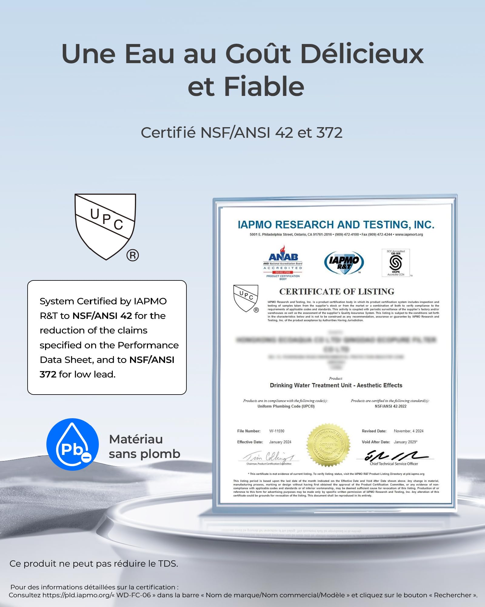 Filtre à Eau de Robinet Waterdrop WD-FC-06 Acier Inoxydable Système Filtration Bloc Carbone 4 Filtres