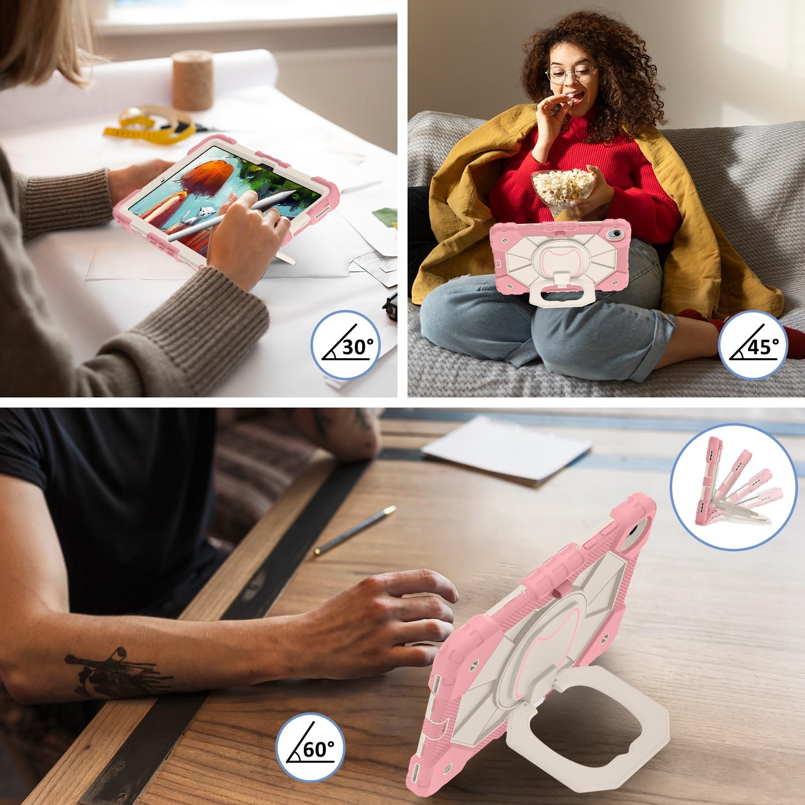 Etui do Samsung Galaxy Tab S11 2025 Model SM-X730/X736B 11-calowa, wytrzymała, odporna na wstrząsy obudowa, etui ochronne W 360 Obrotowa podpórka + pasek rękę + ramię(Rose Gold)