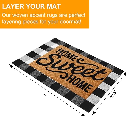 Miniatura 4 de LEEVAN Buffalo - Tapete para exteriores de 27.5 x 43 pulgadas, color blanco y negro, lavable, de algodón, para interiores y exteriores, para uso en