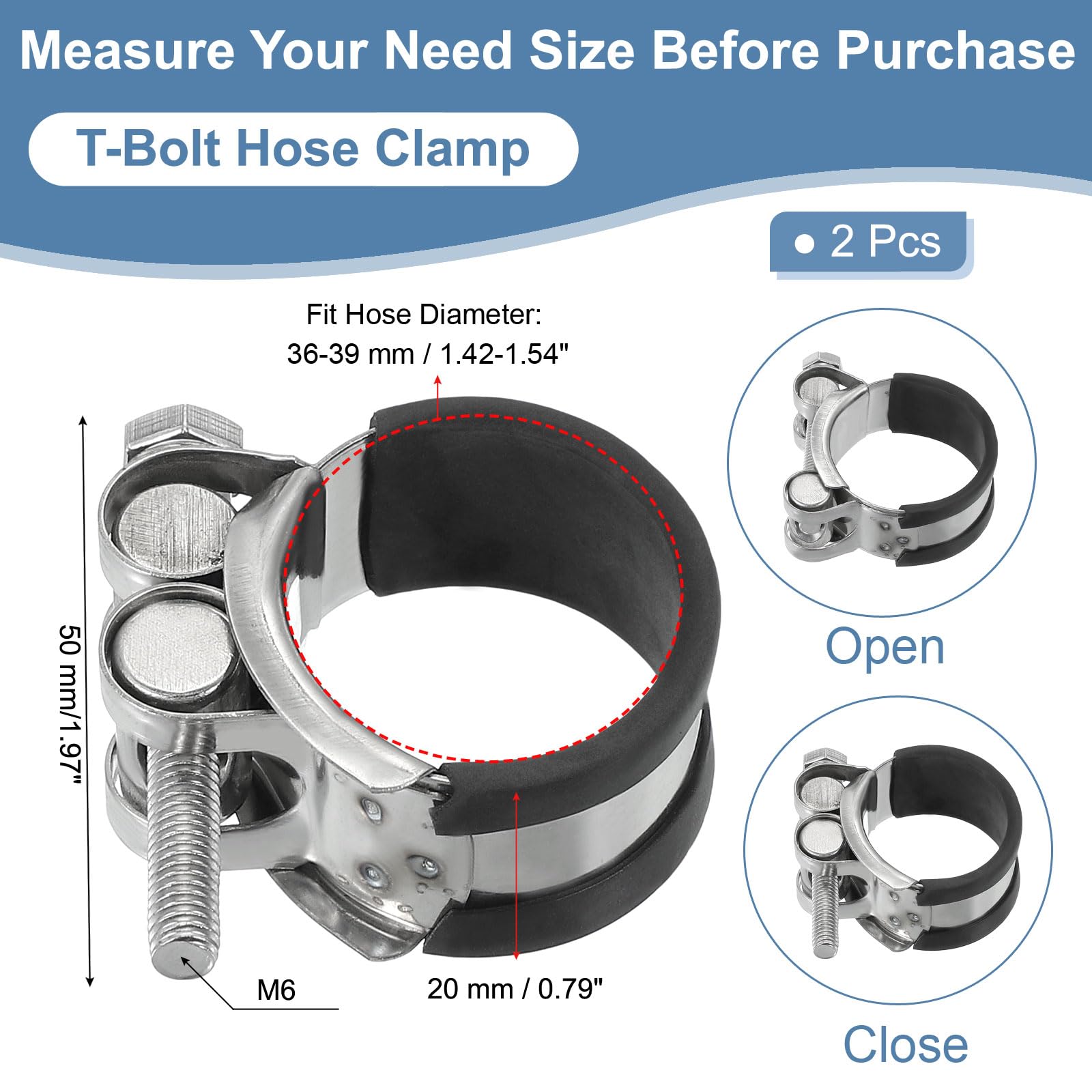 PATIKIL 36-39mm T-Bolt Hose Clamp - Image 2