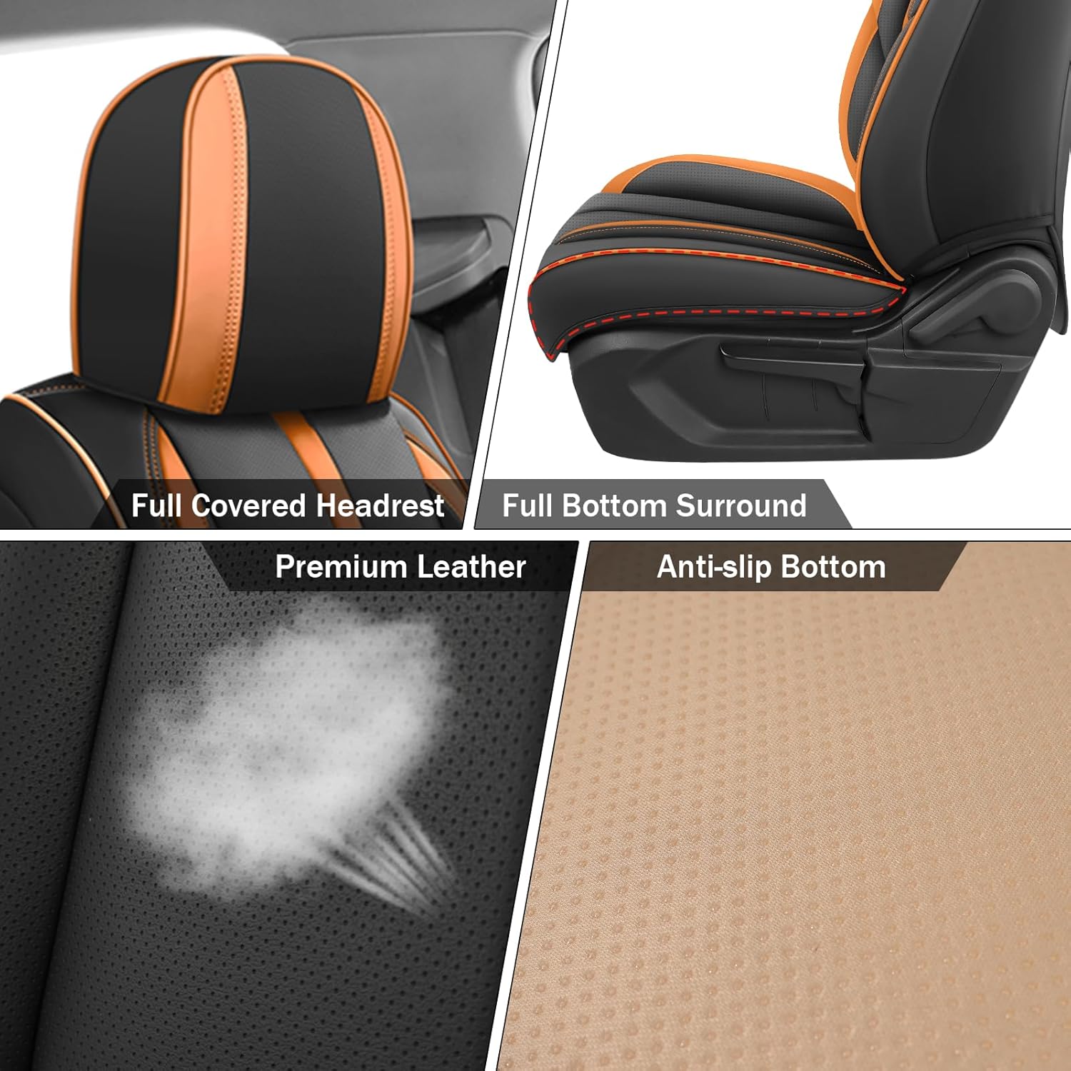 Front Seat Covers for Subaru Crosstrek 2016-2026, PU Leather Car Seat Protector, Anti-Slip Bucket Seat Covers, Waterproof Car Seat Cushions, Stylish Auto Interior Accessories (Black/Orange,2 Seat)