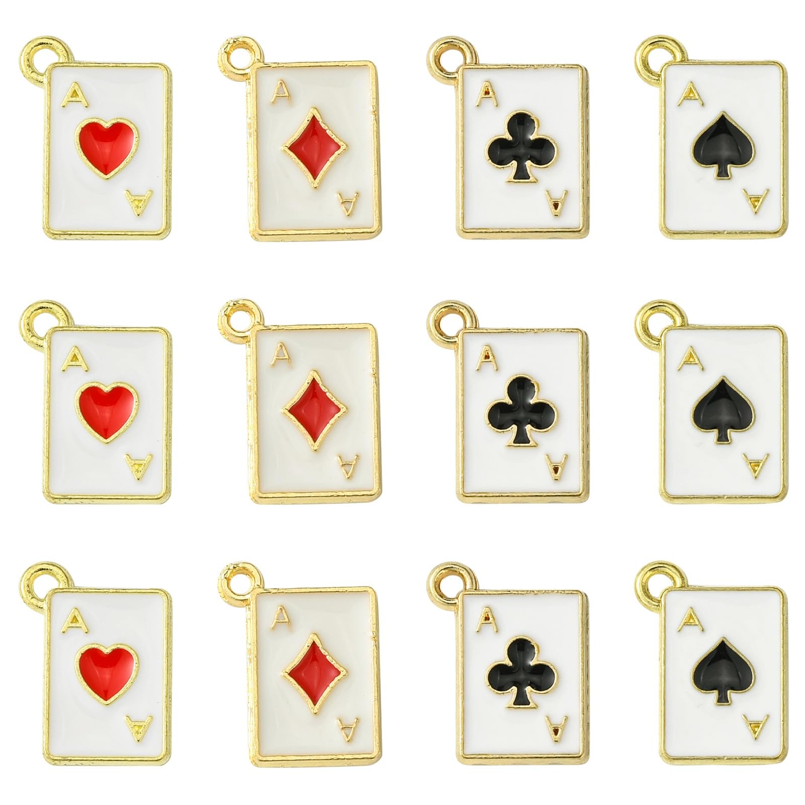 Stiesy 20Pcs 4 Styles Alloy Enamel Rectangle with Playing Card Charm Poker Pendant Charms Heart Spade Diamond Club Pattern Poker Cards Alloy Charms for DIY Jewellry Bracelet Earring Making