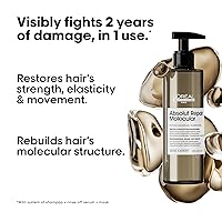 Vista 4 de L'Oréal Professionnel Paris Absolut Repair Molecular Shampoo & Rinse-Off Serum Set - Fortalecimiento para cabello seco dañado, con unión peptídica