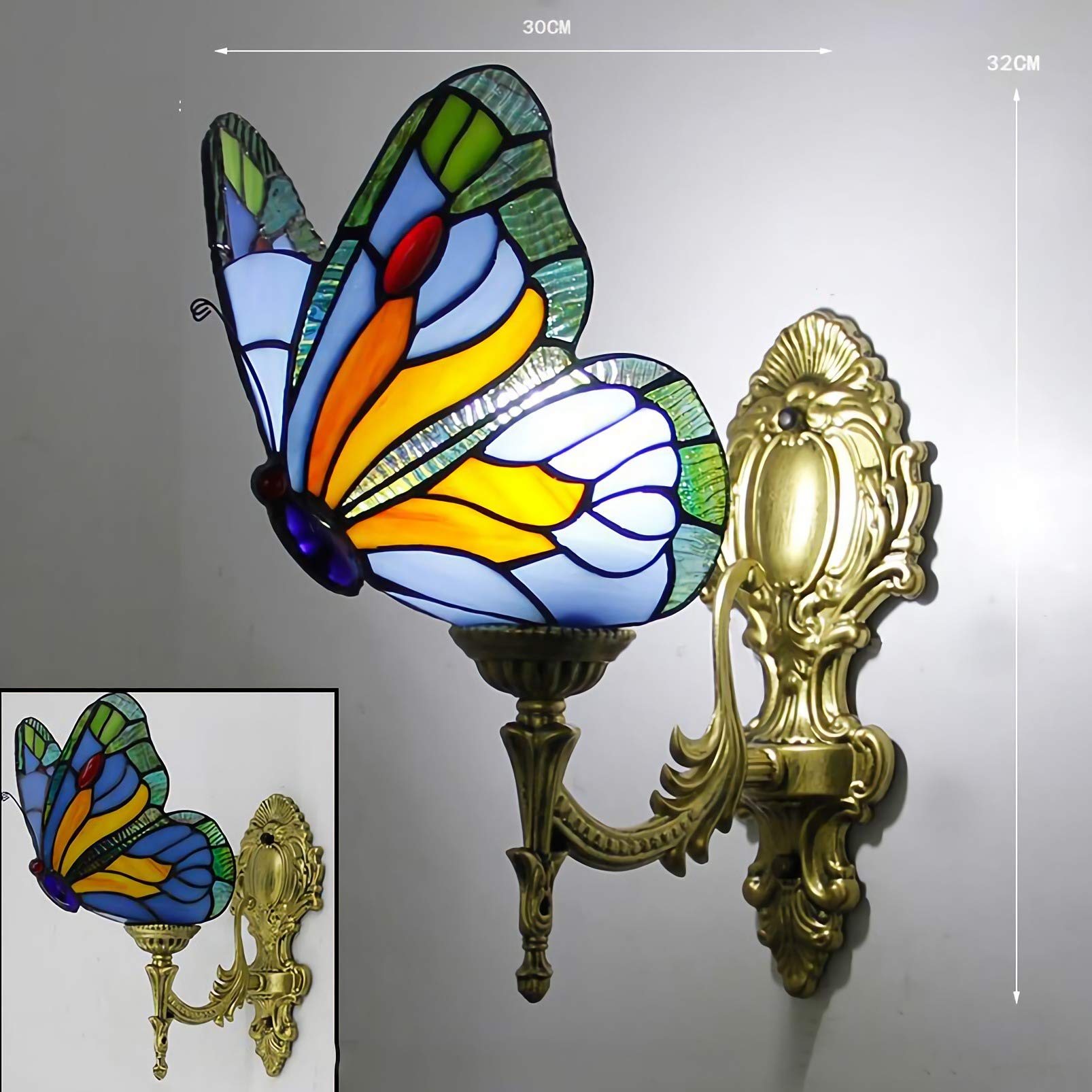 Appliques De Style Papillon Tiffany, Applique Murale En Verre Teinté Vintage, 1 Lumières, 2 Lumières, 3 Lumières, Rétro Salle De Bain Miroir Lumière Pour Chambre Salon Couloir Veilleuse,16