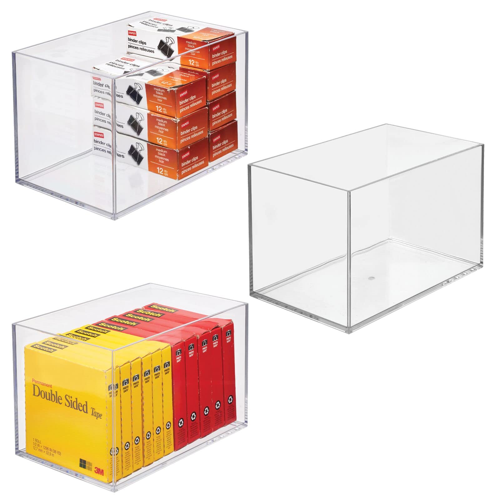 mDesign rangement de bureau – boite de rangement cubique pour les trombones, les pense-bêtes, etc. – boite de stockage en plastique pour le bureau – lot de 3 – transparent