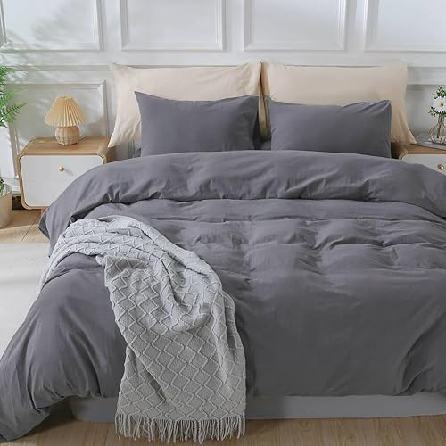 Miniatura 7 de NEXHOME PRO Juego de funda de edredón de algodón para niños, tamaño individual, aspecto de lino, texturizado, orgánico, natural, 100% algodón