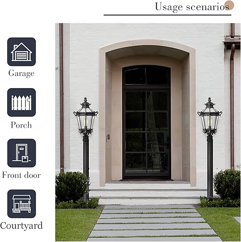 Miniatura 8 de Emliviar XE267B BG - Farol de pared grande para exteriores, estilo rústico, vintage, de 24.4 pulgadas, con vidrio transparente, para patio de la
