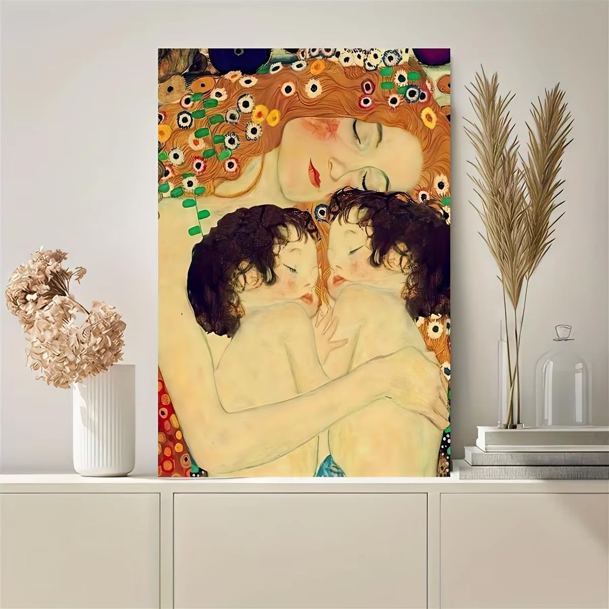 IHHGNB 1pc Famous Posters and Print, Mother Love Twins Baby By Gustav Klimt Canvas Painting Wall Art Picture Living Room Decor(40x50cm(16x20in)/No frame)