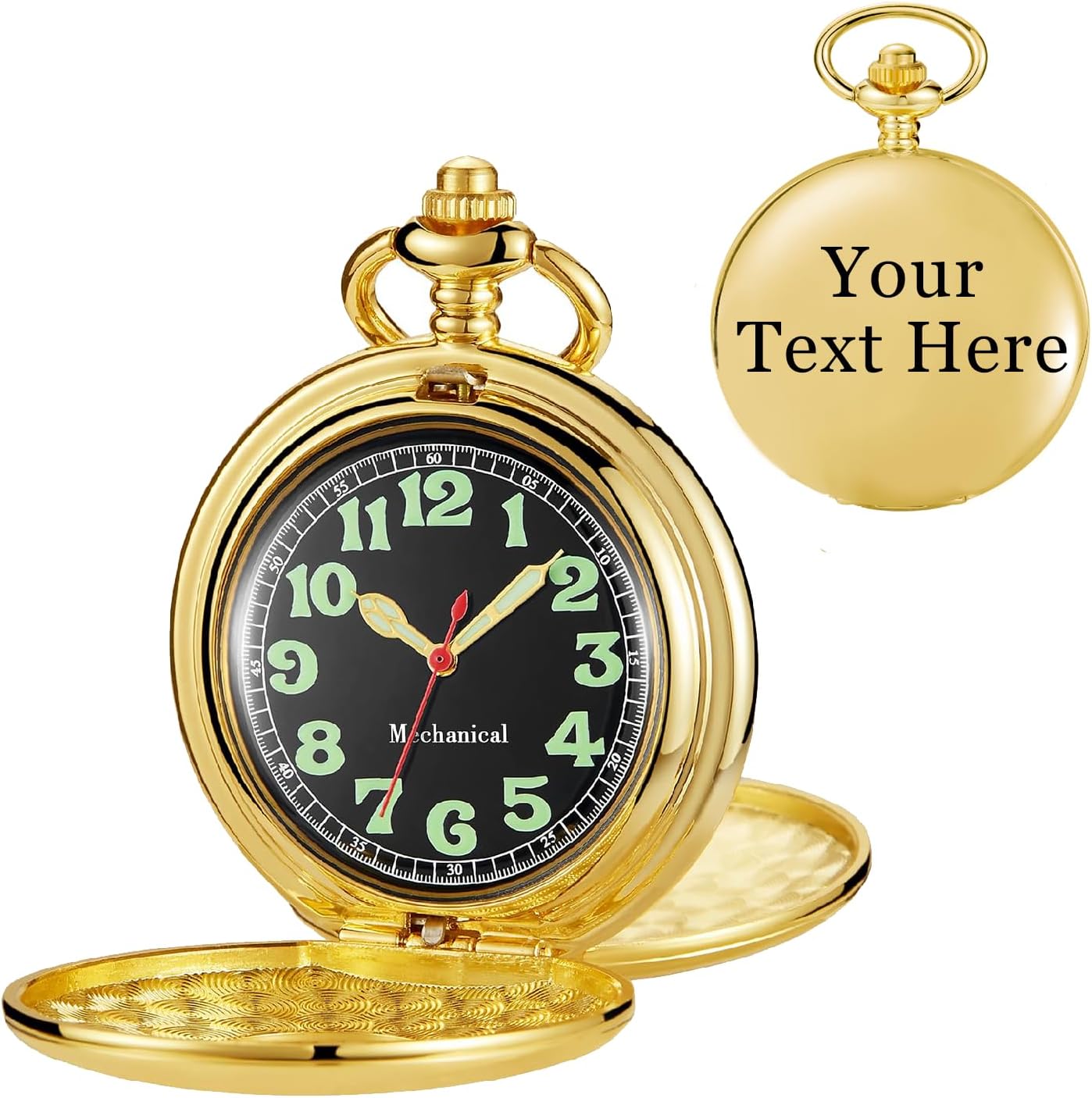 Tiong Personalized Double-Open Men’s Pocket Watch, Luminous Arabic Numeral Dial, Custom Engravable Mechanical Timepiece for Gifting