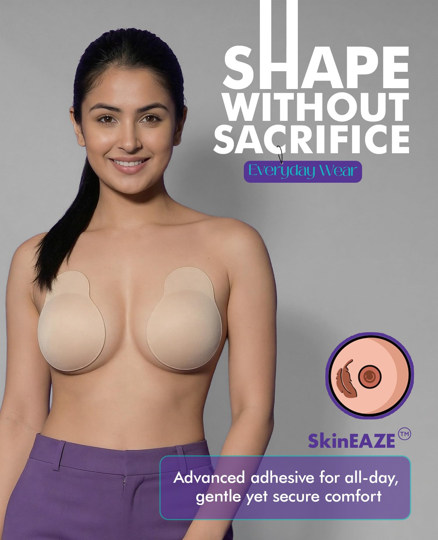 PINQ POLKA Reusable Silicone Bra Lift Cup for Women|Stick on|Invisible Breast Lift Cups |Skin- Friendly Adhesive|Up to 12 Hrs Sticking Capacity|Reusable Cloth Bag|Nude Colour C- D Cup Size - 2 Pcs 3