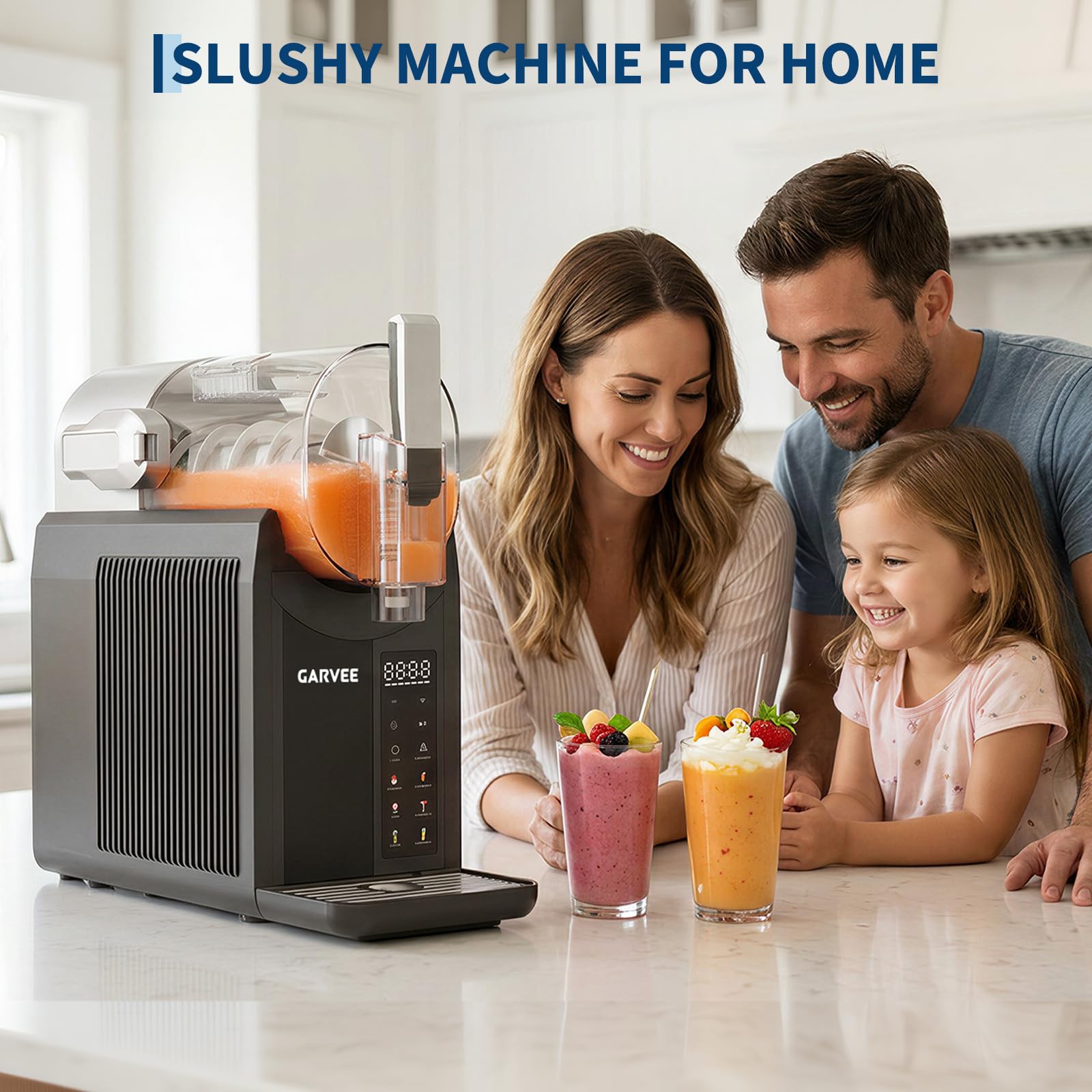 Slush Maschine, 6-in-1 Slush Ice Maker,2 l, 7 Smarten Programma, Softeismaschine Für Zuhause, Automatische Reinigung, Eismaschine Slush Für Slushie, Milchshake, Frappé, Wein, Cocktail Maschine,Schwarz