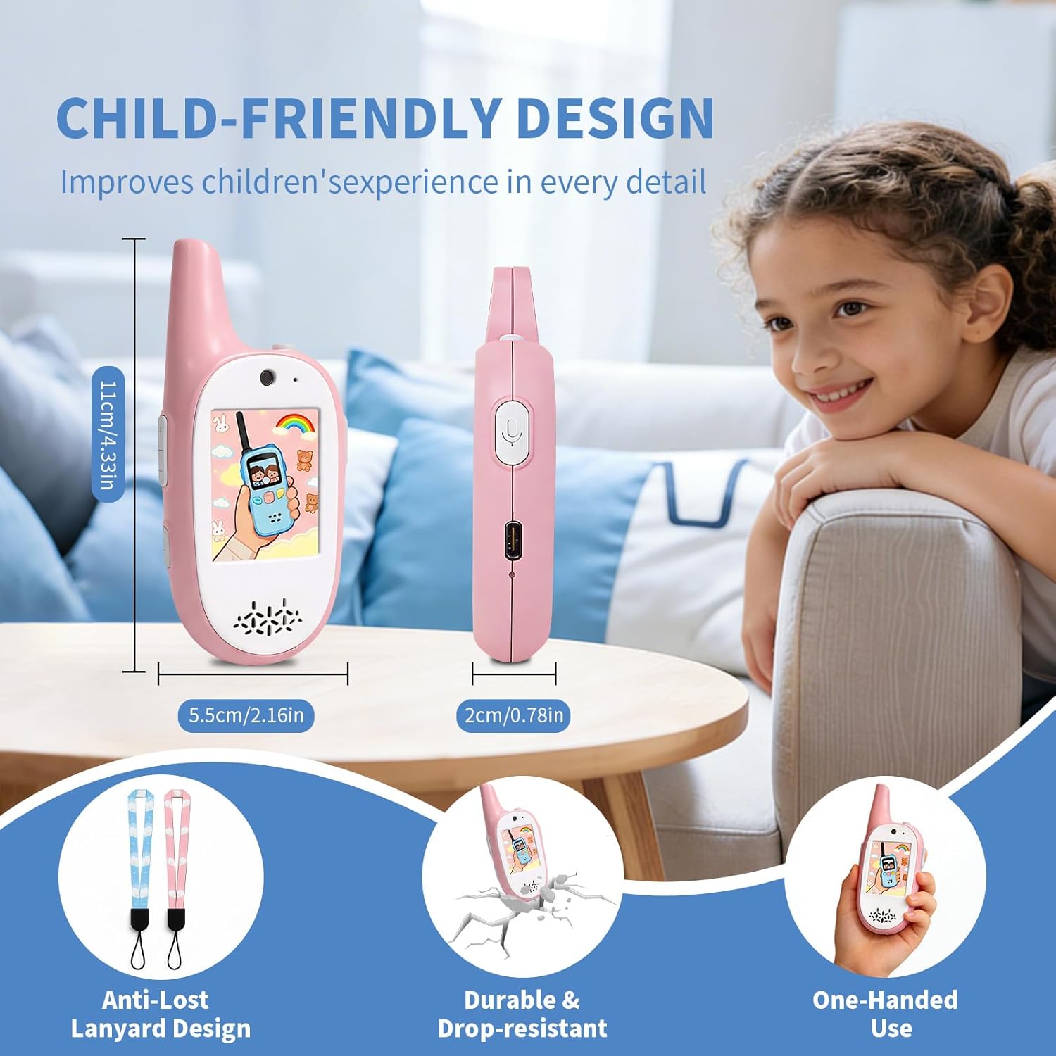 Kids Video Walkie Talkies 2 Pack,Signal of penetrates Two Walls,Rechargeable,HD Camera & 2" IPS Screen,Real-Time Video Call,3 Voice and 4 displays Changer,Toys Gifts for Boys Girls Ages 3-12