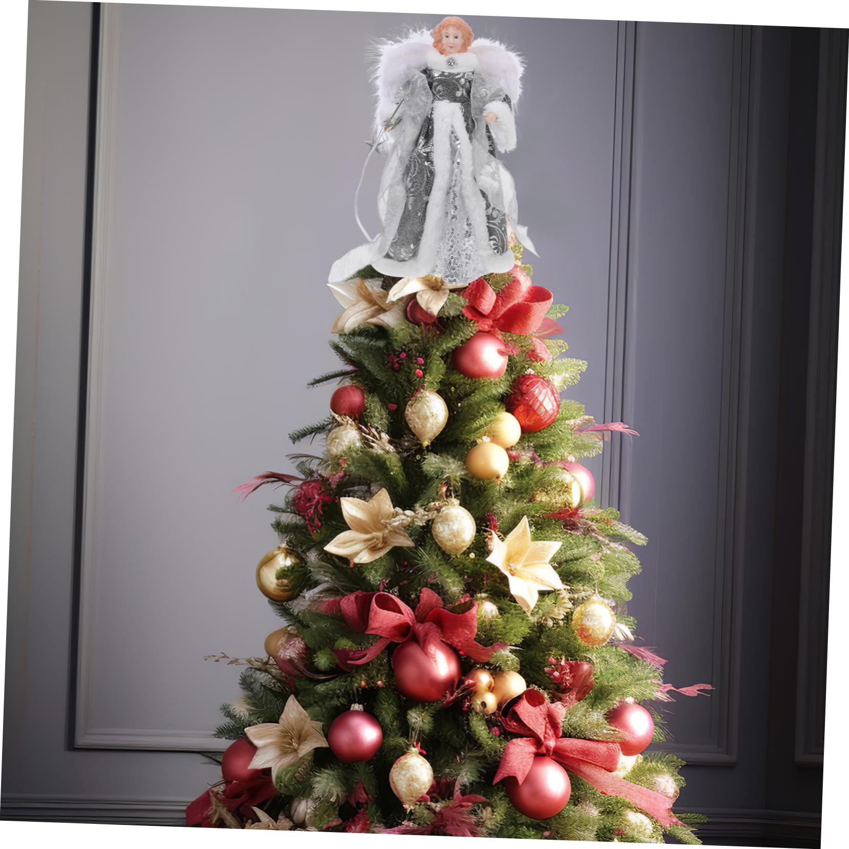 SOLUSTRE Engel als Weihnachtsbaumspitze Weihnachtsengel für Christbaumspitze Engelsfiguren für Dekoration Weihnachtsfiguren für Bücherregal und Wand Kleine Engelstatue für Drinnen und Drauß