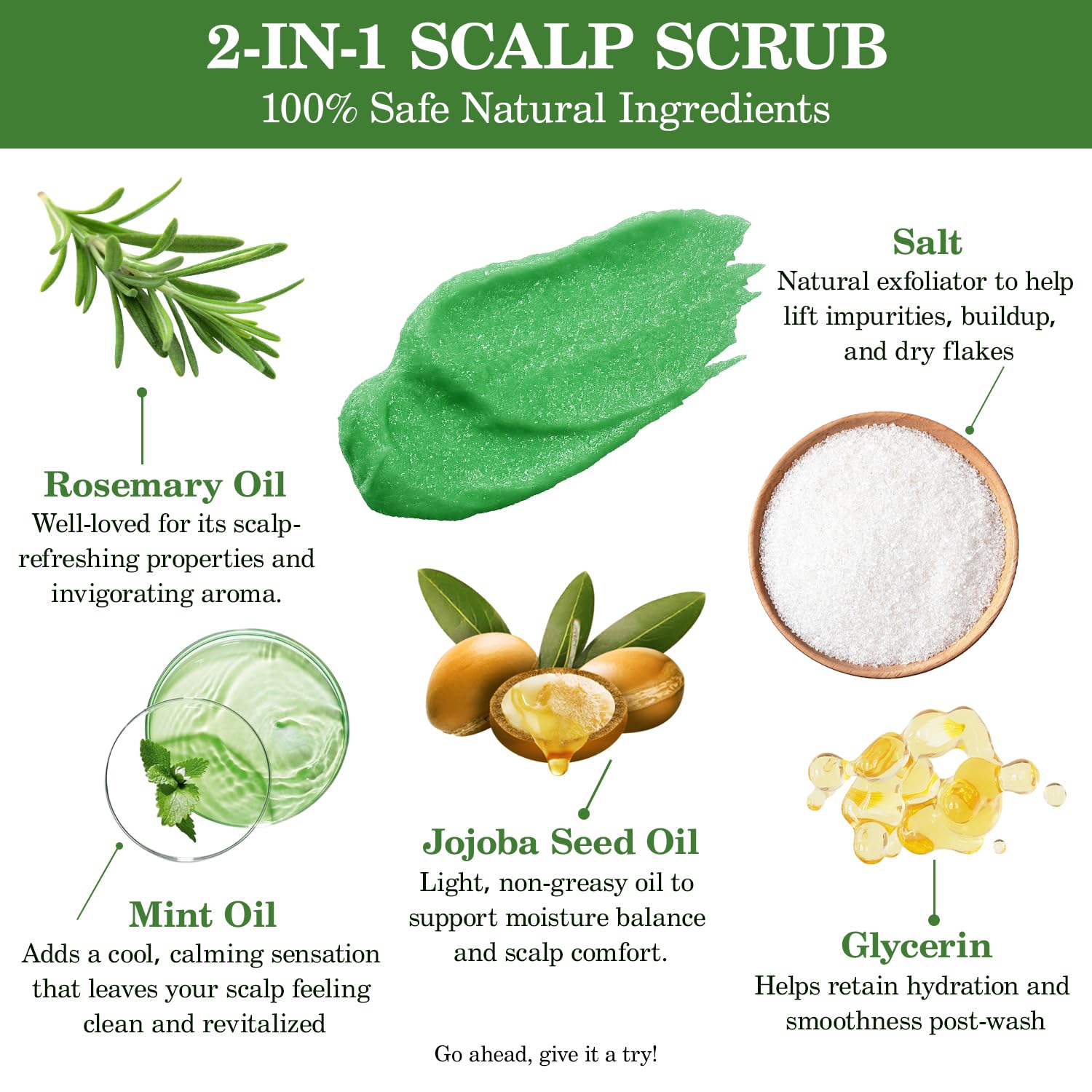 Scalp Scrub, 2-in-1 Clarifying Shampoo, Scalp Exfoliator For Deep Scalp Cleanse, Shine, Hydration, Hair Scrub With Silicone Scalp Massager, Scalp Scrubber For Buildup, Dandruff 10.6oz(Rosemary Mint ) - Image 3