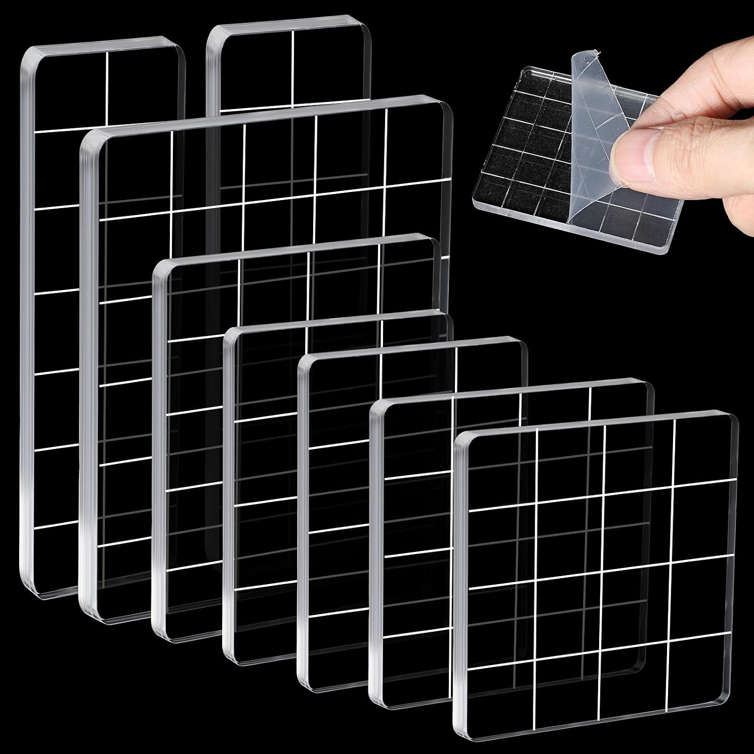 8 PCS Aacrylic Blocks for Stamping, Clear Acrylic Stamp Blocks with Grid Lines for Crafting, Scrapbooking, Card Making, DIY Projects