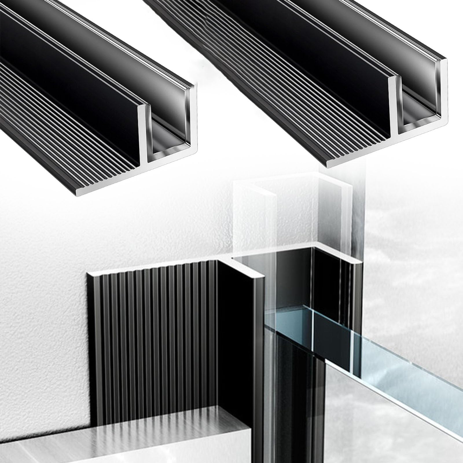 Rail de porte de douche en alliage d'aluminium pour verre 12 mm